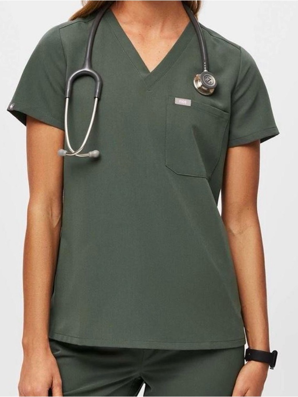 Figs Women's V-Neck Scrub Top in Moss